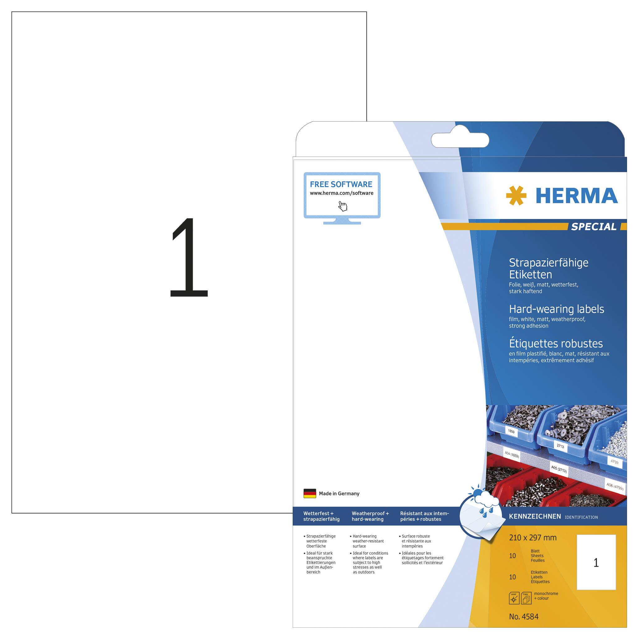 HERMA A4, Weiß, Abgerundetes Rechteck, A4, Universal, Matte, Laser-1