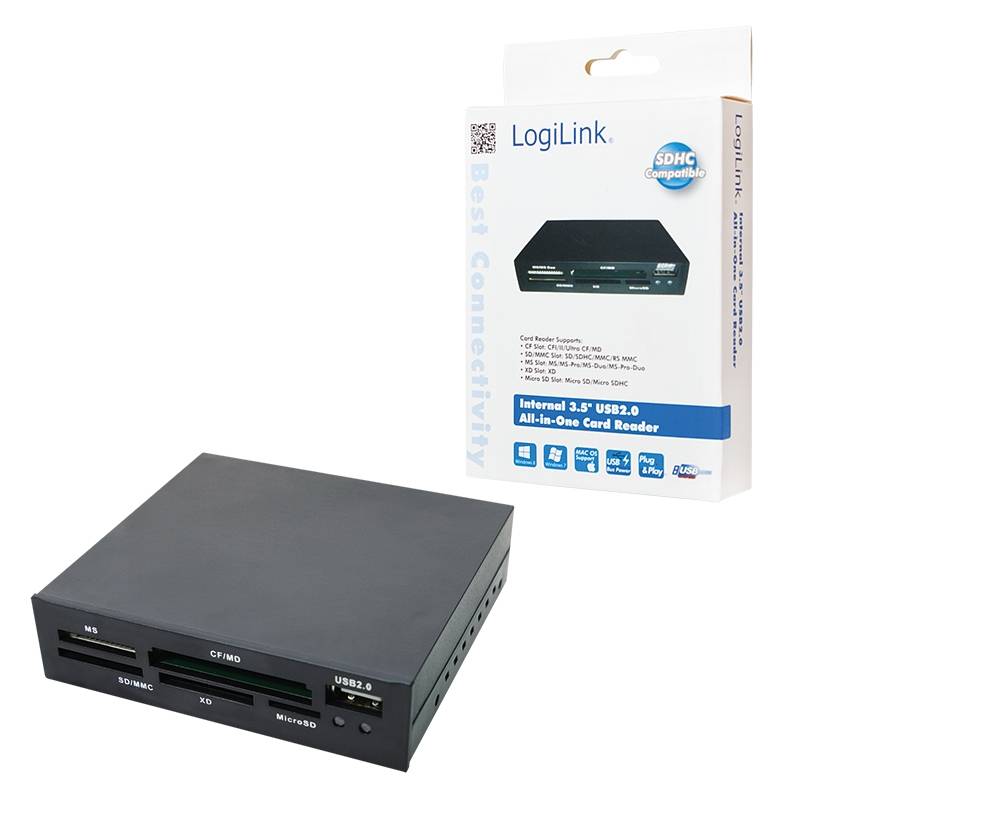 LogiLink Cardreader 3,5“ USB 2.0 All-in-1+USB - Kartenleser - All-in-one (CF I, CF II, MS, MS PRO, MMC, SD, MS Duo, xD,-1