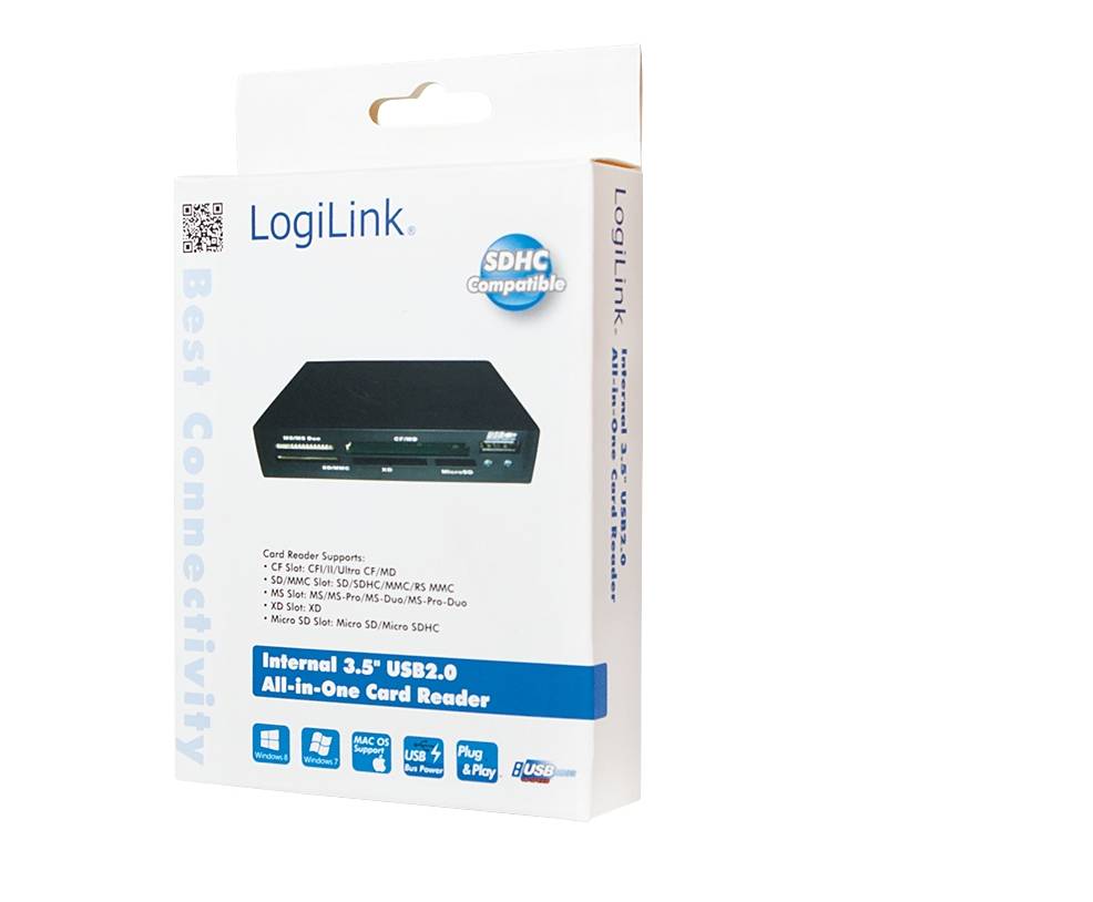 LogiLink Cardreader 3,5“ USB 2.0 All-in-1+USB - Kartenleser - All-in-one (CF I, CF II, MS, MS PRO, MMC, SD, MS Duo, xD,-3