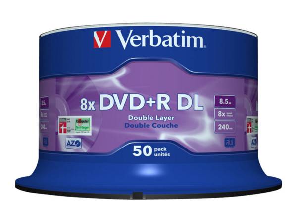 Verbatim 50 x DVD+R DL - 8.5 GB (240 Min.) 8x - mattsilber - Spindel
