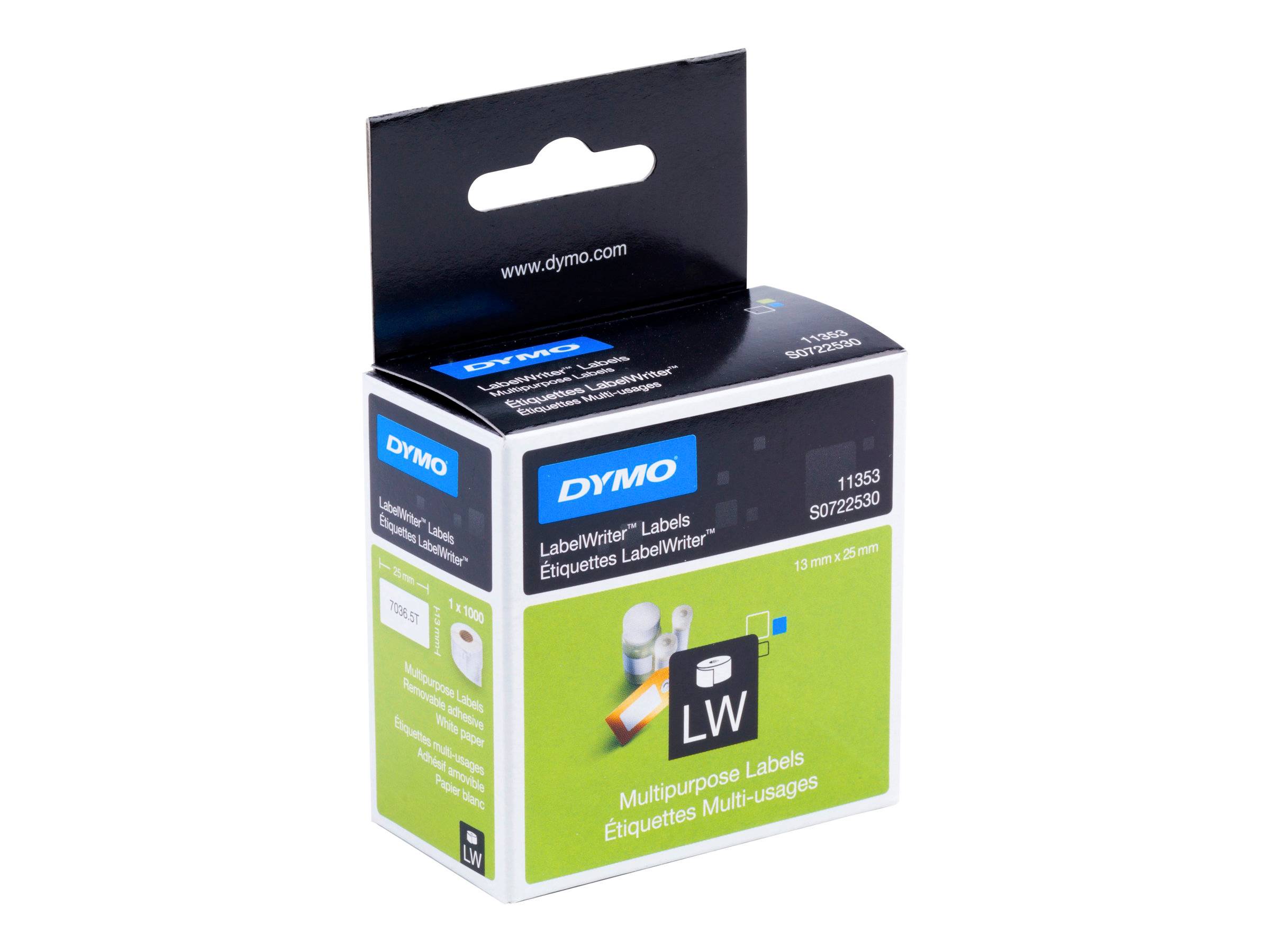 DYMO LabelWriter MultiPurpose - Permanenter Klebstoff - weiß - 13 x 25 mm 1000 Etikett(en) (1 Rolle(n)-2