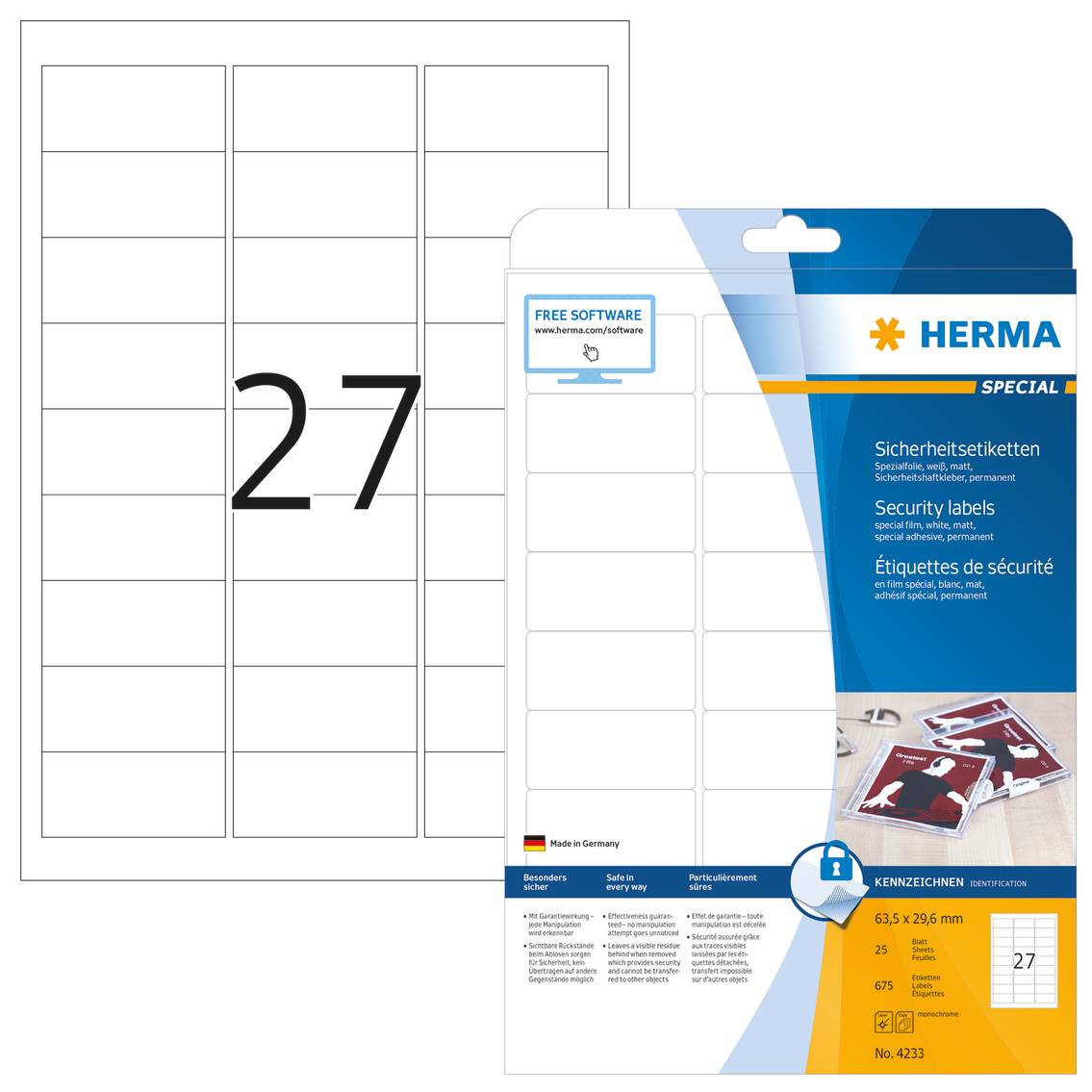HERMA Sicherheitsetikett SPECIAL 63,5 x 29,6 mm (B x H) weiß 675 Etik./Pack. ·-4