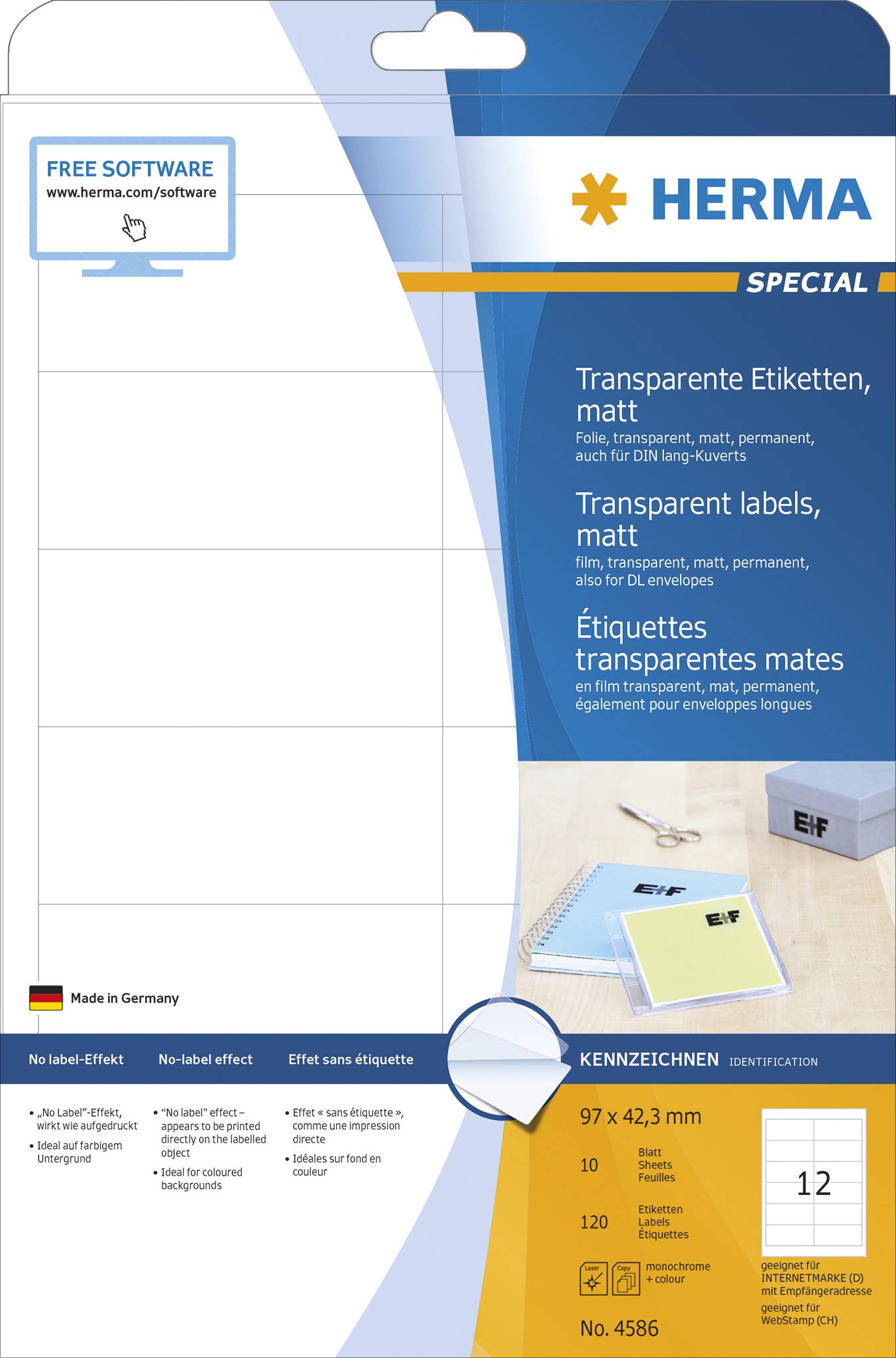 HERMA 4586, Transparent, Abgerundetes Rechteck, Dauerhaft, A4, Universal, Polyester-0