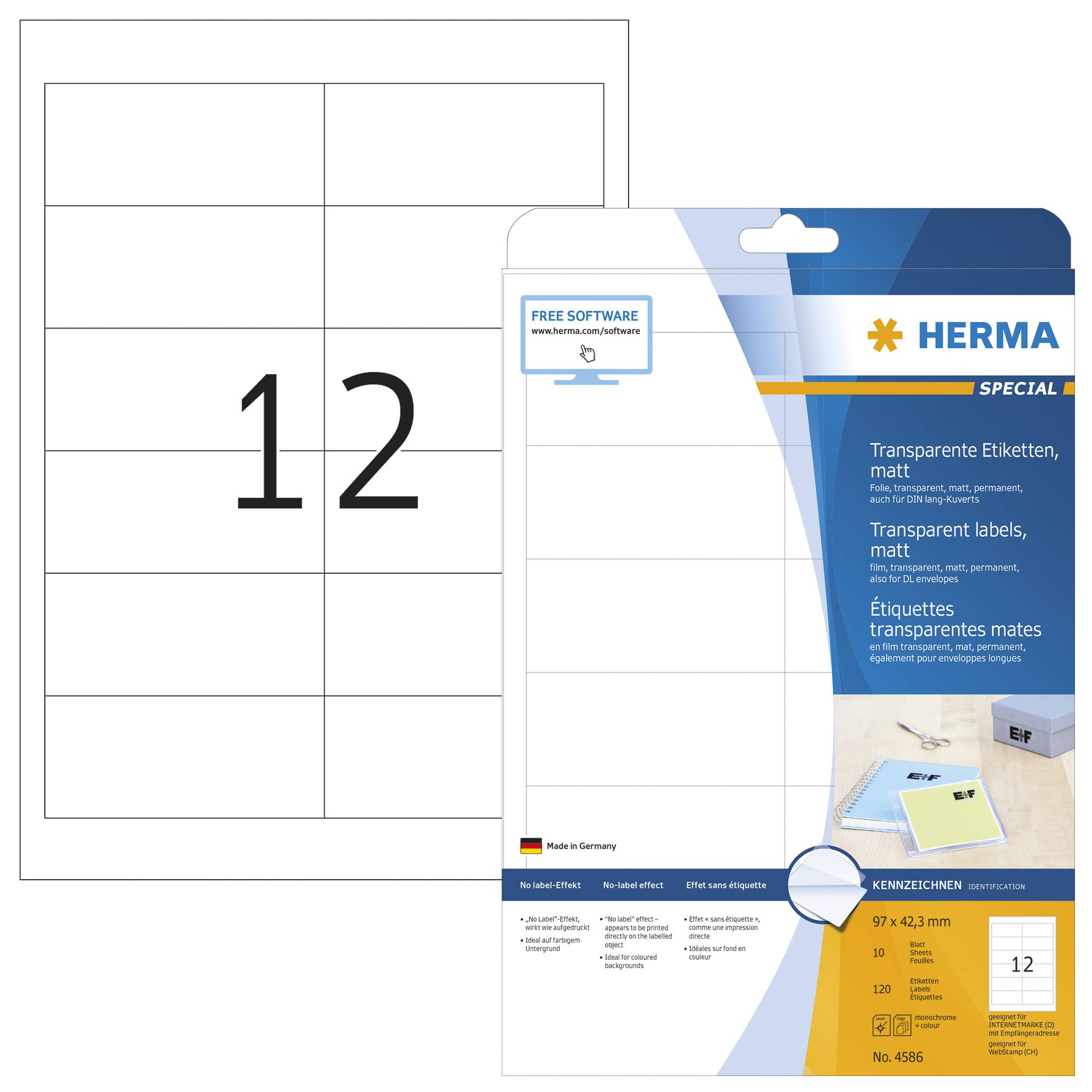 HERMA 4586, Transparent, Abgerundetes Rechteck, Dauerhaft, A4, Universal, Polyester-1
