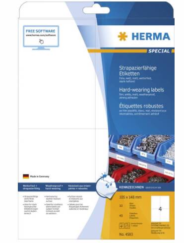 HERMA 4583, Weiß, Selbstklebendes Druckeretikett, A4, Laser, Quadratisch, -30 - 80 °C-1