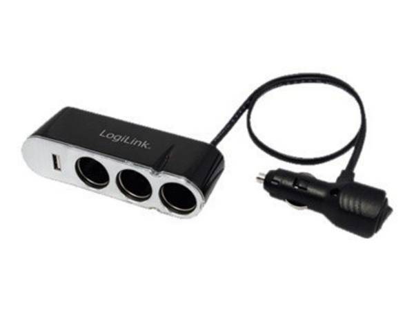 LogiLink 3-Port Car Charger Splitter with USB Port - Stromversorgungssplitter - 4 Ausgabeanschlussstellen (USB, Zigarettenanzünden)