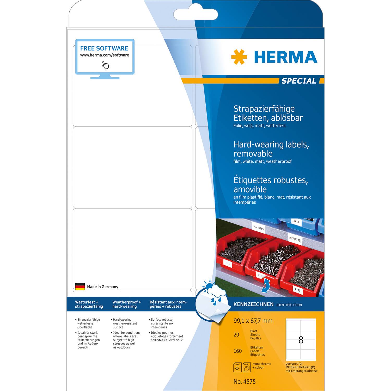 HERMA Special - Matt - selbstklebend, entfernbarer Klebstoff - weiß - 99.1 x 67.7 mm 160 Etikett(en) (20 Bogen x 8)-1