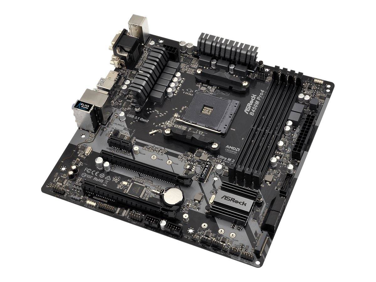 ASRock B450M PRO4 - Motherboard - micro ATX - Socket AM4 - AMD B450 Chipsatz - USB 3.1 Gen 1, USB-C Gen2, USB 3.1 Gen 2-2