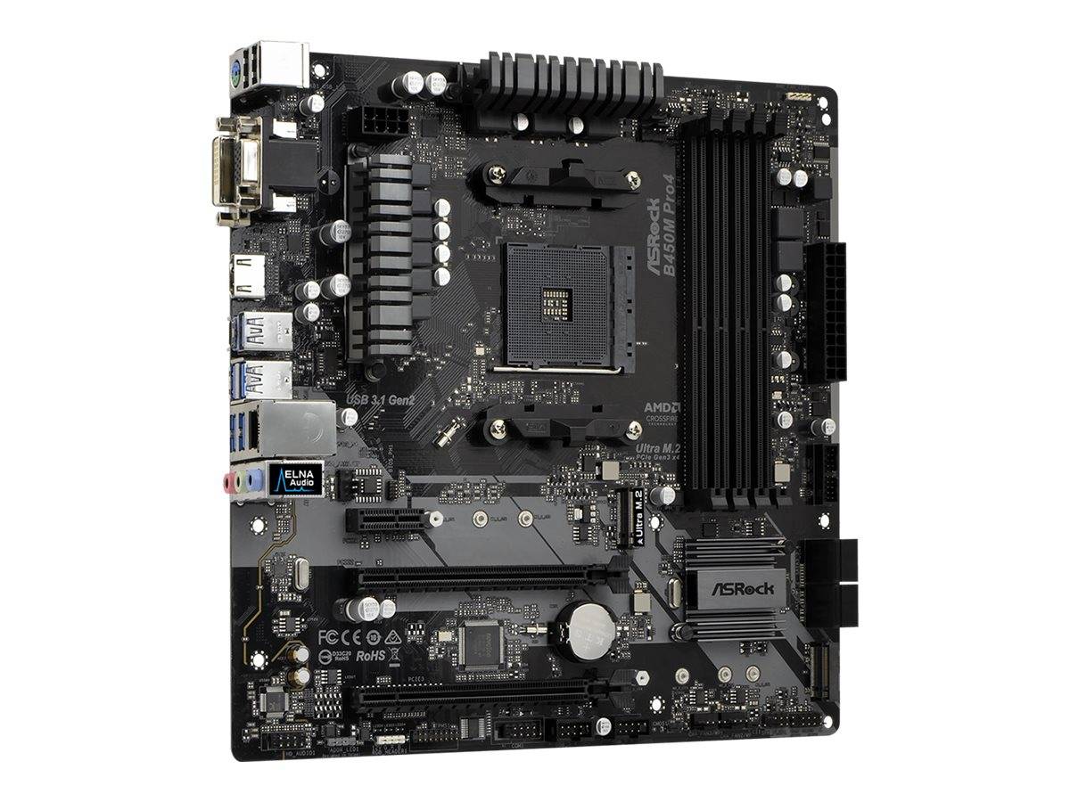 ASRock B450M PRO4 - Motherboard - micro ATX - Socket AM4 - AMD B450 Chipsatz - USB 3.1 Gen 1, USB-C Gen2, USB 3.1 Gen 2-3