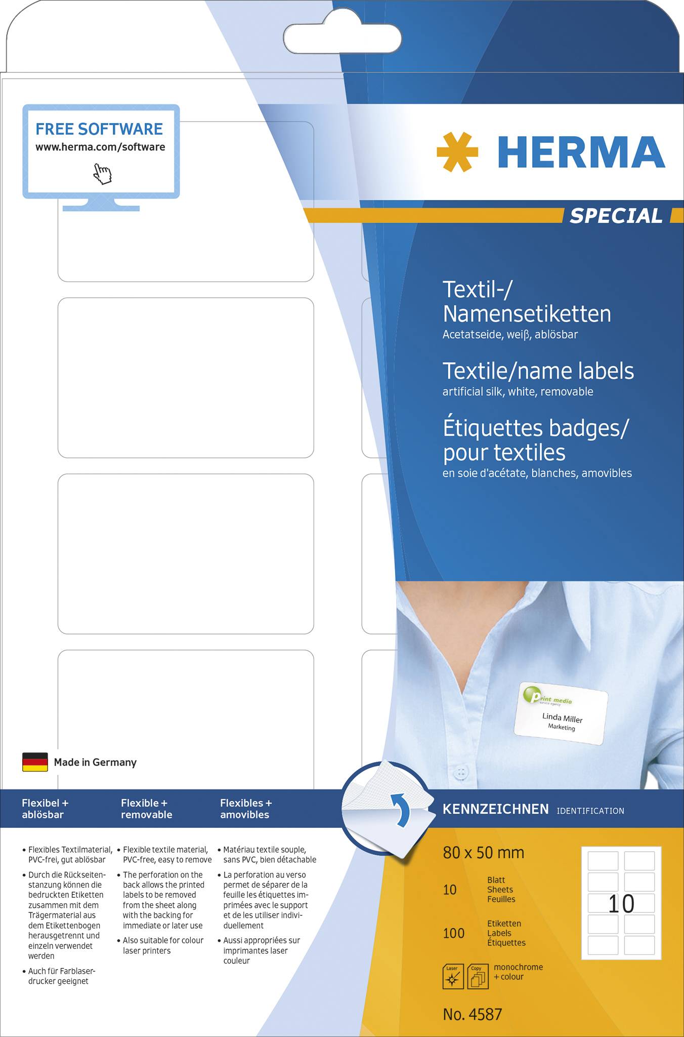 HERMA 4587, Weiß, Abgerundetes Rechteck, Entfernbar, A4, Seide, Laser-1