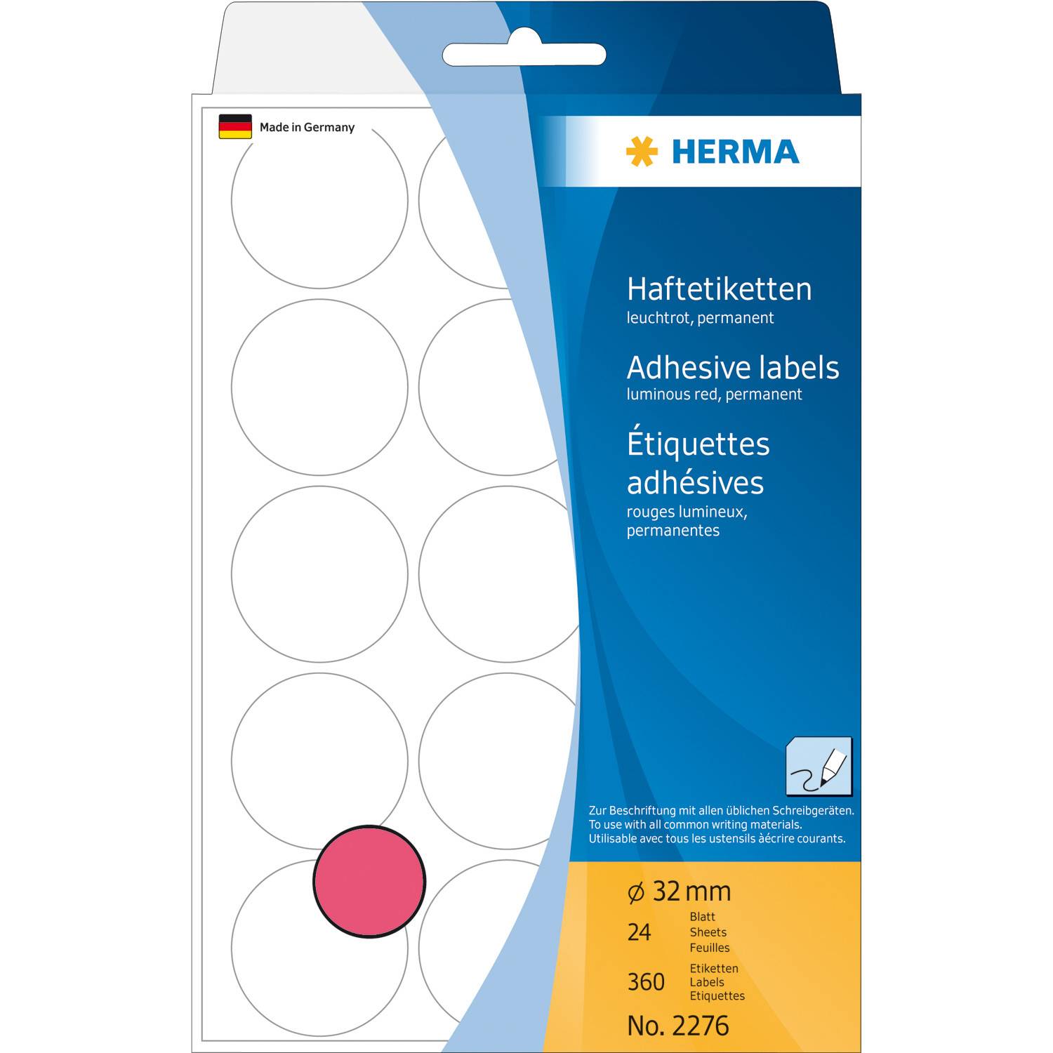 HERMA - Permanenter Klebstoff - Luminous Red - 32 mm rund 360 Etikett(en) (24 Bogen x 15)-2