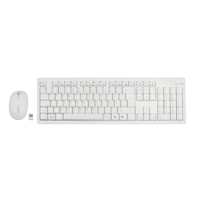 LogiLink ID0104W Funk Tastatur, Maus-Set Maustasten, Hotkey Funktion Deutsch, QWERTZ Weiß-2
