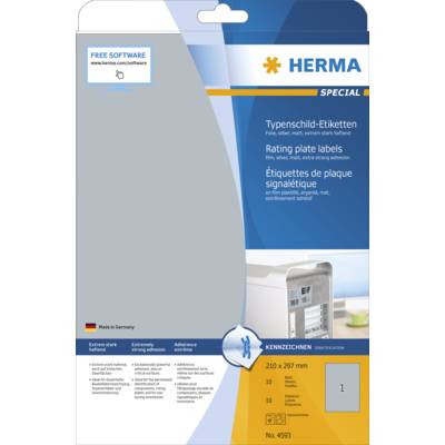 HERMA 4593, Silber, Rechteck, A4, Universal, Polyester, Matte-0