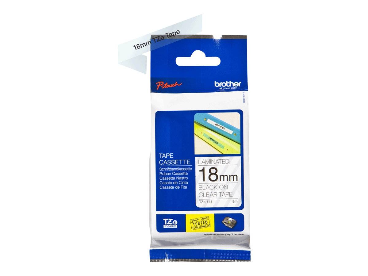 Brother TZe-141 - Standard-Klebstoff - schwarz auf durchsichtig - Rolle (1,8 cm x 8 m)-1
