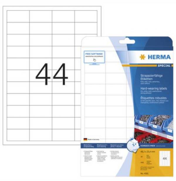 HERMA 4581, Weiß, Selbstklebendes Druckeretikett, A4, Rechteck, 440 Stück(e), 10 Stück(e)