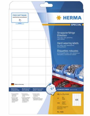 HERMA 4581, Weiß, Selbstklebendes Druckeretikett, A4, Rechteck, 440 Stück(e), 10 Stück(e)-1