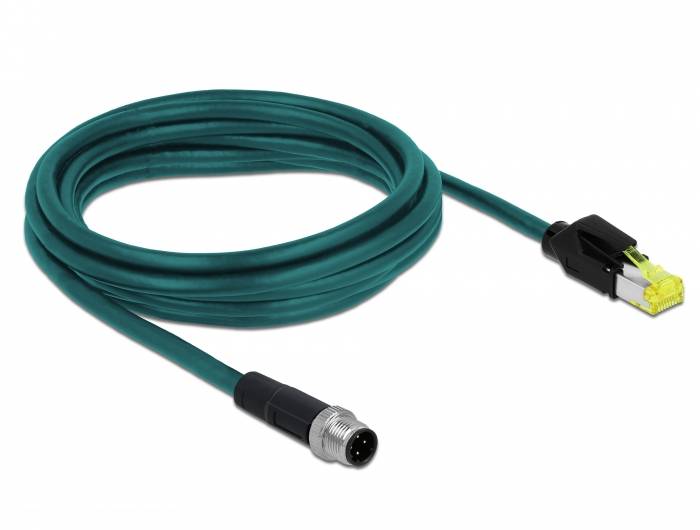 DELOCK Netzwerkkabel M12 4 Pin D-kodiert zu RJ45 Hirose Stecker TPU 3 m-3