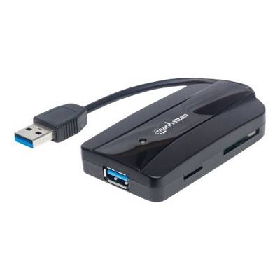 Manhattan USB-A 3-Port Hub and Card Reader/Writer, 3x USB-A Ports, 5 Gbps (USB 3.2 Gen1 aka USB 3.0)