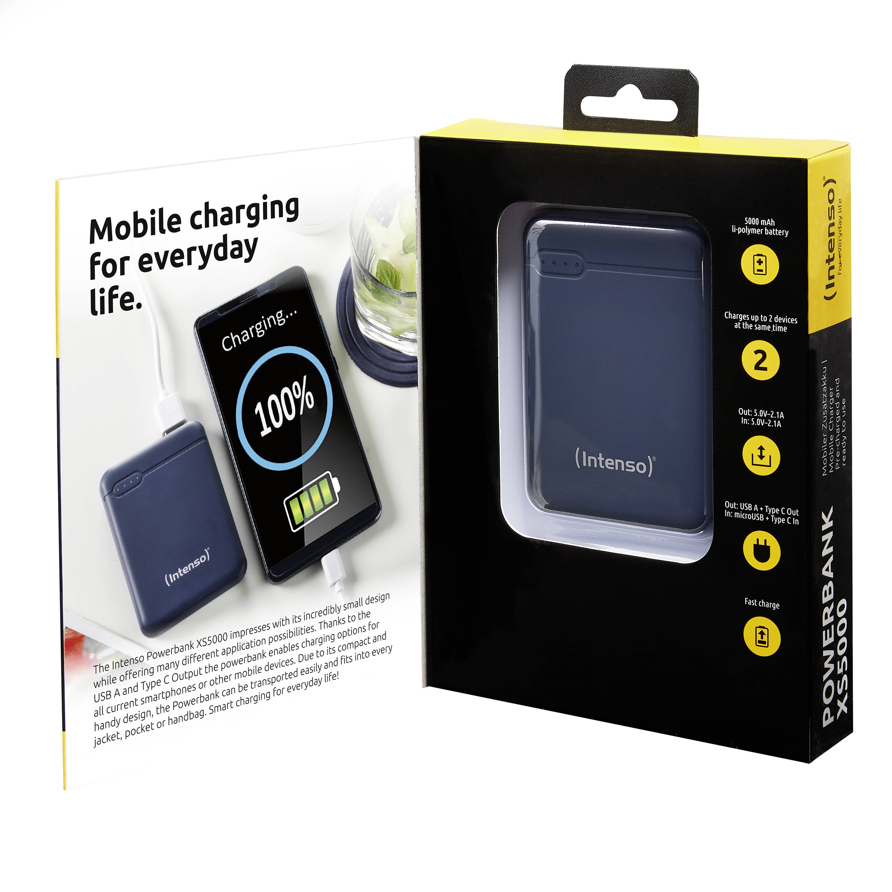 Intenso Powerbank XS5000 - Powerbank - 5000 mAh - 2.1 A - 2 Ausgabeanschlussstellen (USB, 24 pin USB-C)-2
