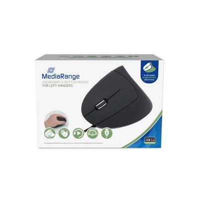 MediaRange MROS231, Linkshändig, Vertikale Ausführung, Optisch, USB Typ-A, 2400 DPI, Schwarz-3