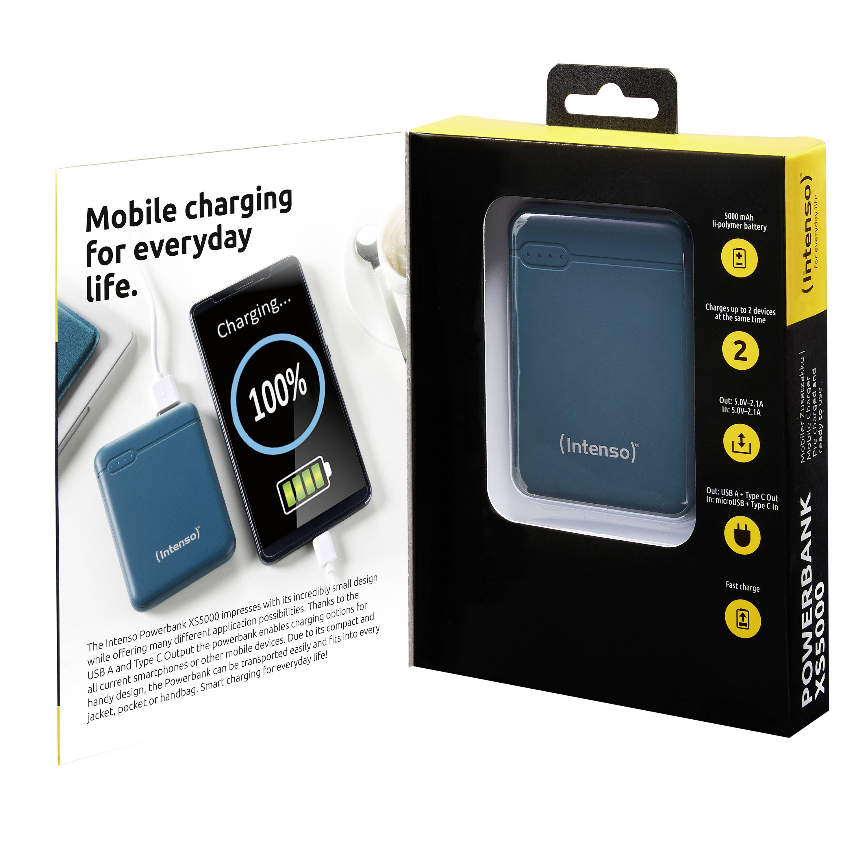 Intenso Powerbank XS5000 - Powerbank - 5000 mAh - 2.1 A - 2 Ausgabeanschlussstellen (USB, 24 pin USB-C)-2