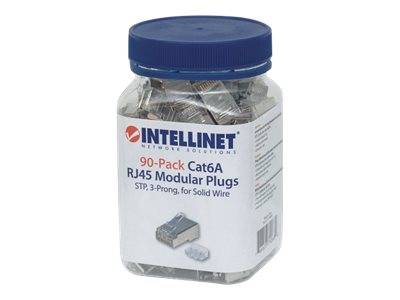 Intellinet 90er-Pack Cat6A RJ45-Modularstecker, STP, 3-Punkt-Aderkontaktierung, für Massivdraht, 90 Stecker im Becher --3