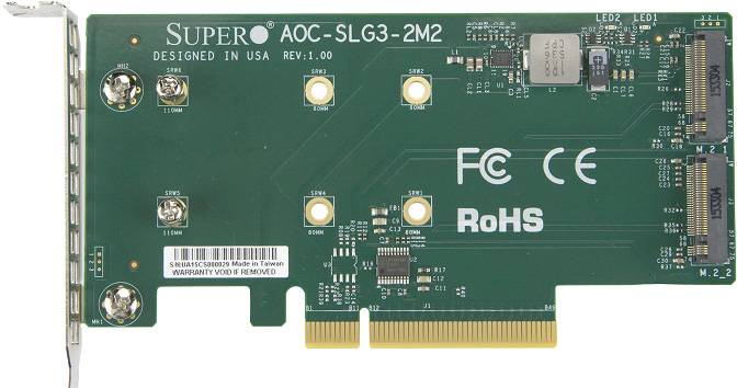 Supermicro AOC-SLG3-2M2, PCIe, M.2, Niedriges Profil, PCIe 3.0, Grün, 10 - 55 °C-0