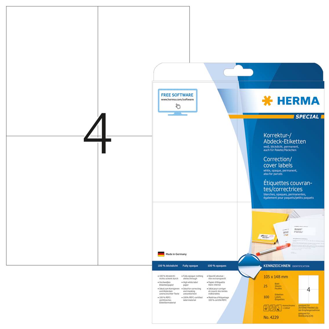 HERMA Special - Weiß - A6 (105 x 148 mm) 100 Etikett(en) (25 Bogen x 4)-3