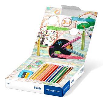 STAEDTLER buddy 3 in 1 - Wasserfarbstift - Wachs - für Glas, Pappe - Rot, Blau, Grün, Gelb, Van Dyke Brown, hautfarben (-1