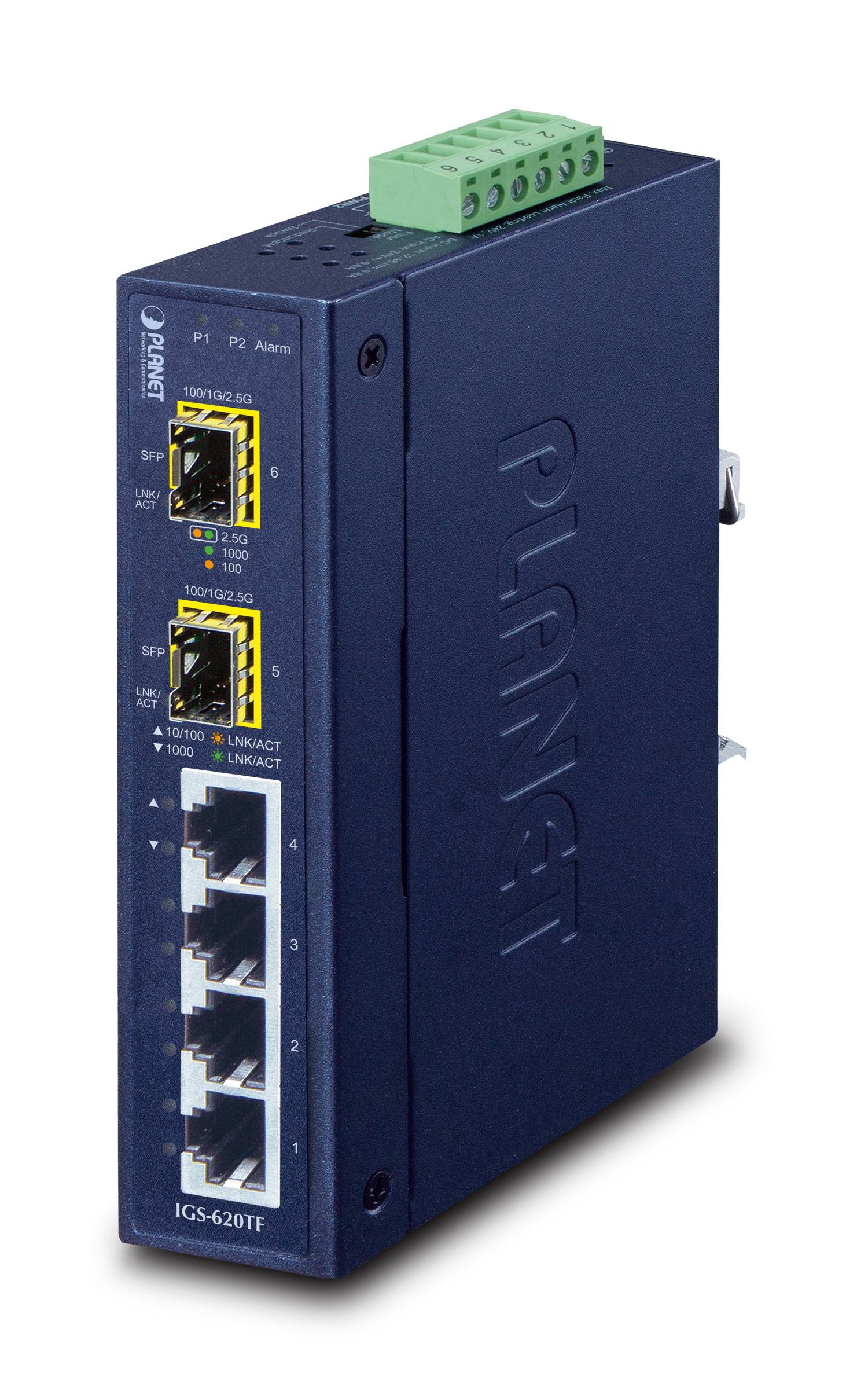 Planet Switch nicht verwaltet 4 x 10/100/1000 + 2 x Gigabit SFP an DIN-Schiene montierbar Gleichstrom-1