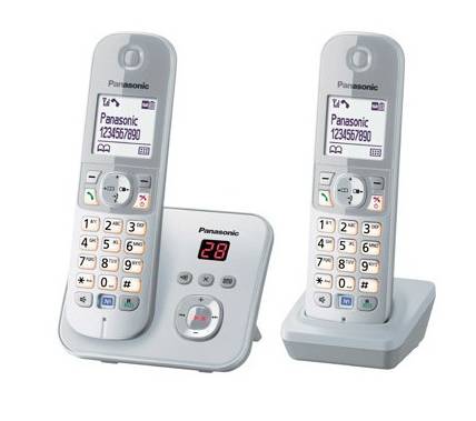 Panasonic KX-TG6822 Duo DECT, GAP Schnurloses Telefon analog Anrufbeantworter, Freisprechen Silber, Grau-1