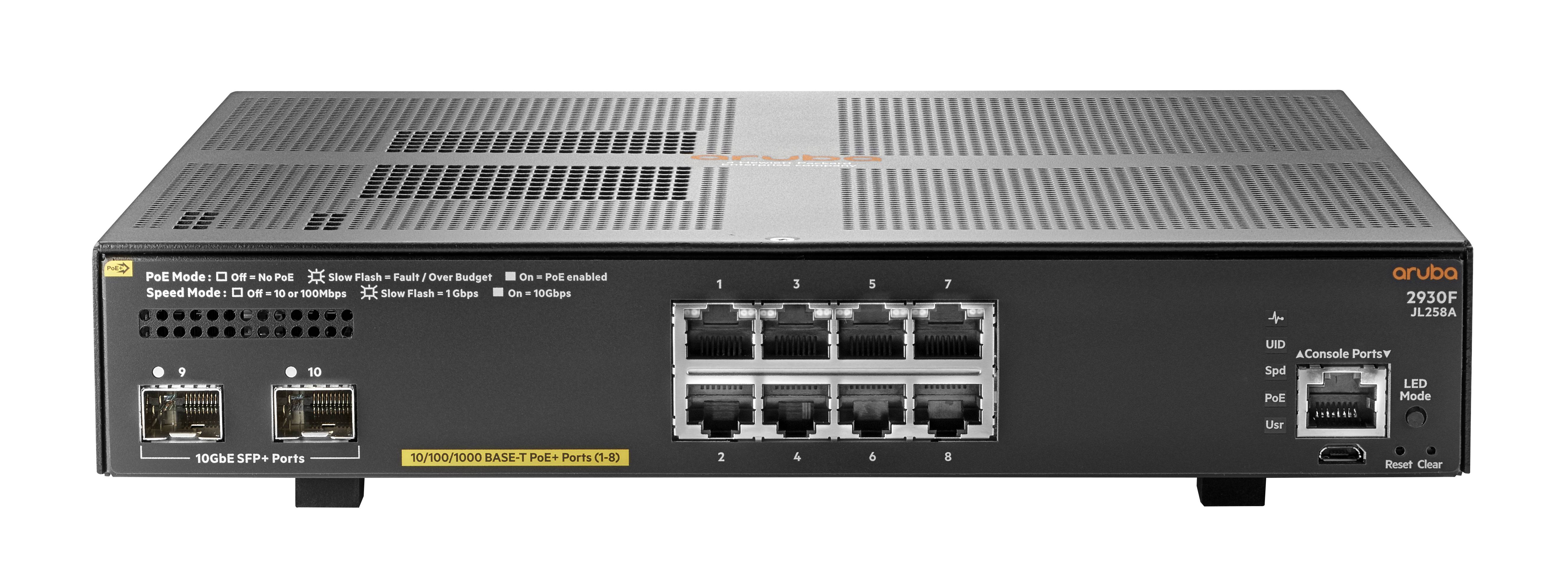HPE Aruba 2930F 8G PoE+ 2SFP+ - Switch - L3 - managed - 8 x 10/100/1000 (PoE+)-2