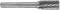Metallrotationswerkzeug mit zylindrischem Griff und rautenförmig gefräster Spitze zur Oberflächenbearbeitung und Materialentfernung.