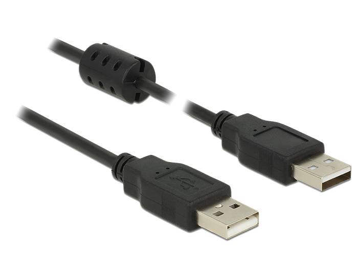 Delock USB-Kabel USB 2.0 USB-A Stecker, USB-A Stecker 1.50 m Schwarz mit Ferritkern 84890-1