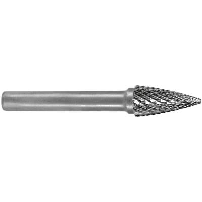 Ein kegelförmiger Schleifkopf aus Metall mit rautenförmiger Verzahnung, verwendet zum Schleifen oder Formen von Materialien.