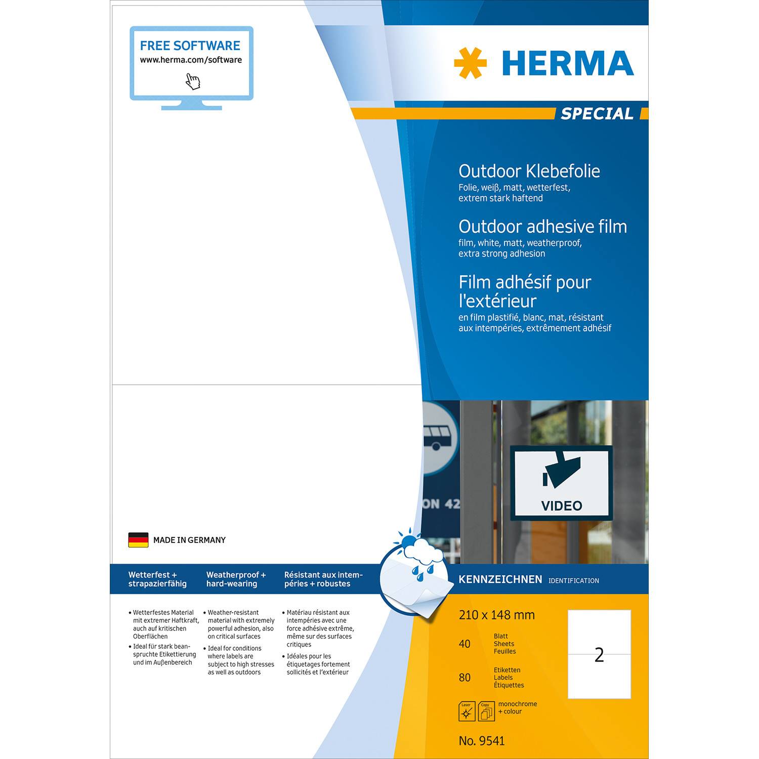 HERMA 9541, Weiß, Rechteck, A4, Universal, Polyethylen, Matte-0