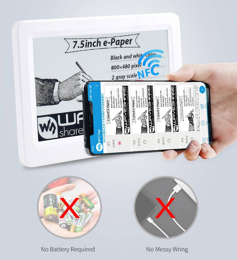 WaveShare 7.5inch Passive NFC-Powered e-Paper, No Battery-1