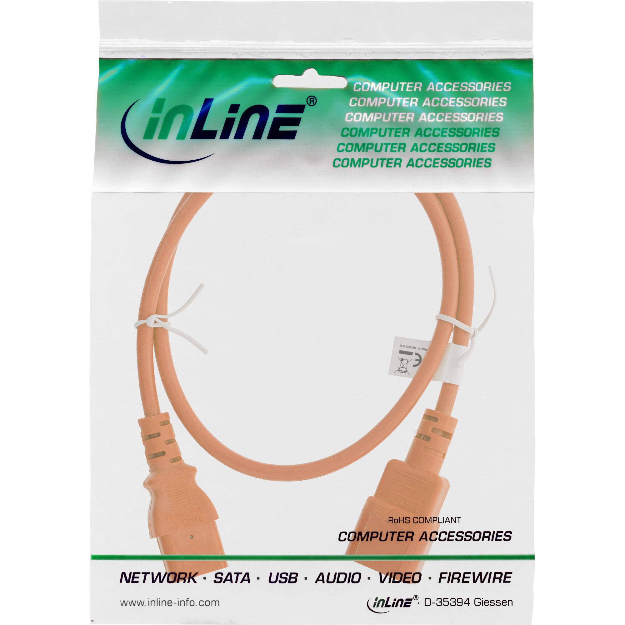 InLine® Kaltgeräteverlängerung, C13 auf C14, orange, 0,3m-1