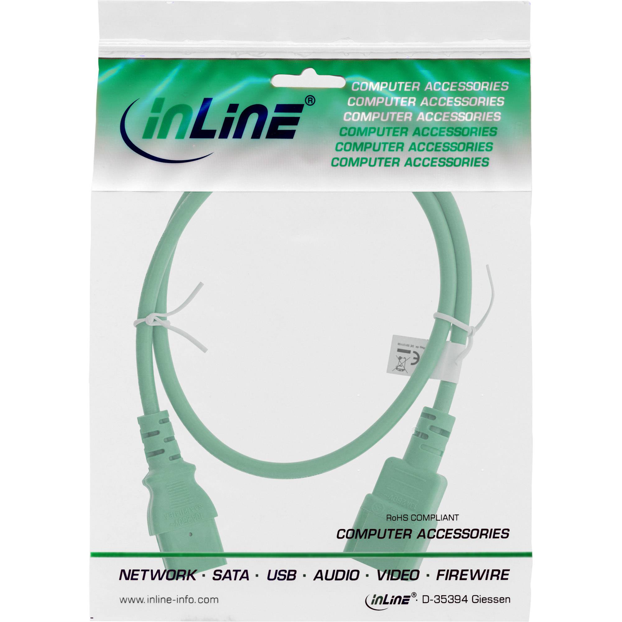 InLine® Kaltgeräteverlängerung, C13 auf C14, grün, 0,5m-1