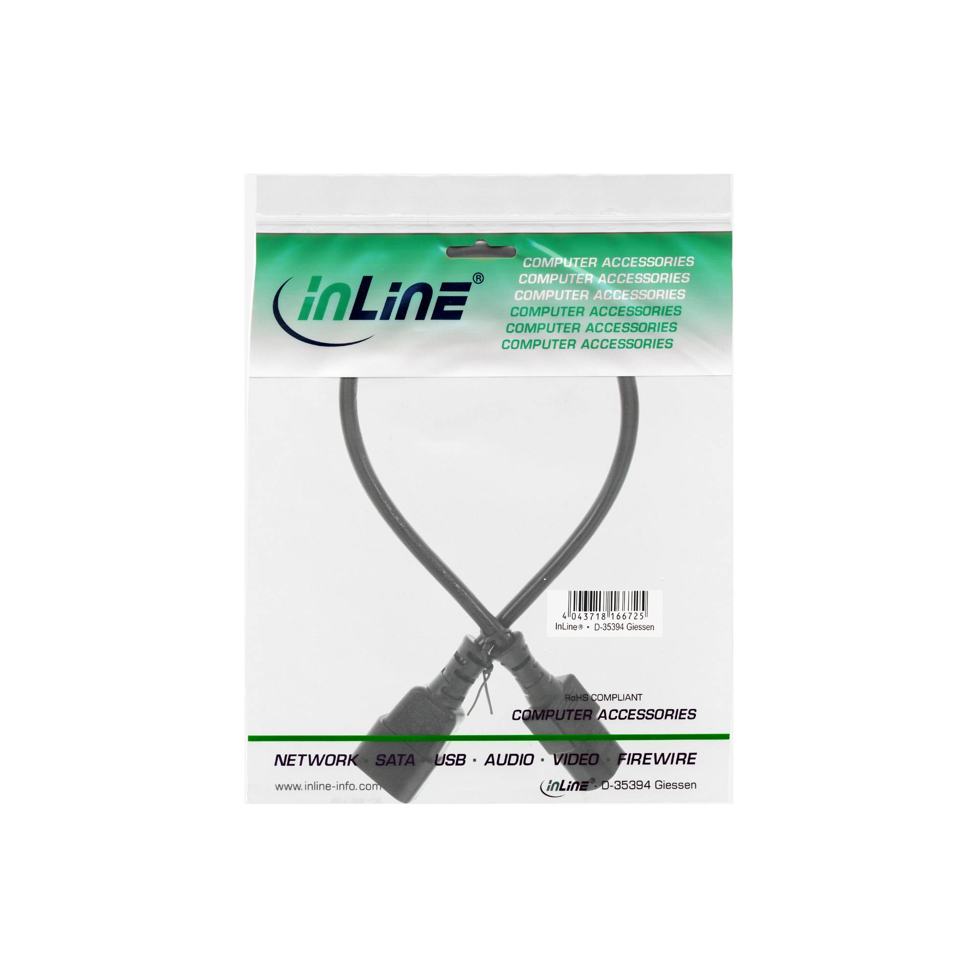 InLine® Kaltgeräteverlängerung, C13 auf C14, 0,75m-1