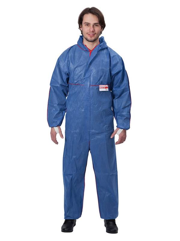 MULTI TEC blau Gr. XL 3S, Chemikalienschutzkleidung, Overal blau mit Kapuze, aus SMMS, Kat.III