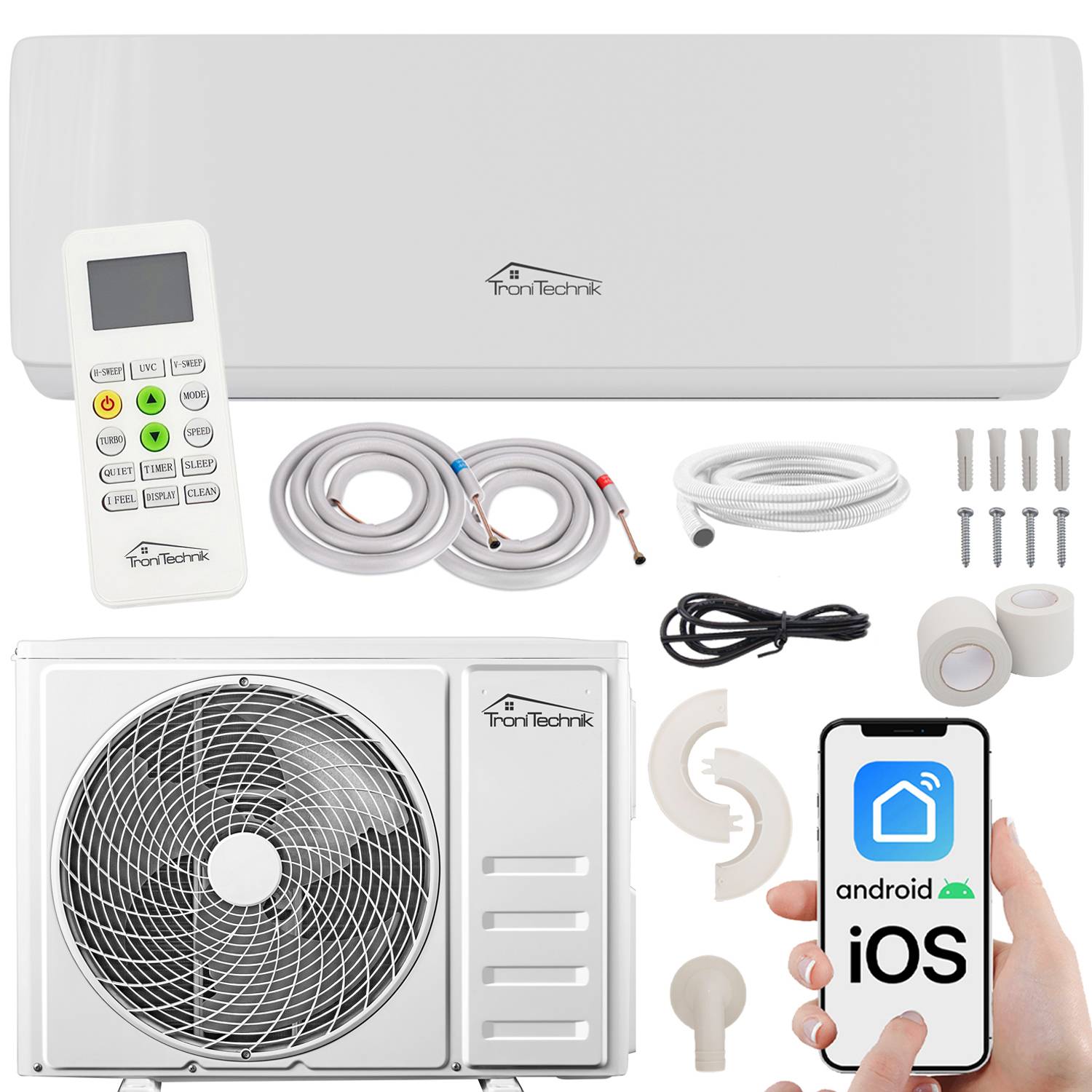 TroniTechnik SPLIT Klimagerät 5in1 Klimaanlage Set REYKIR 9000 BTU inkl. Heizung, Filter, UVC-0