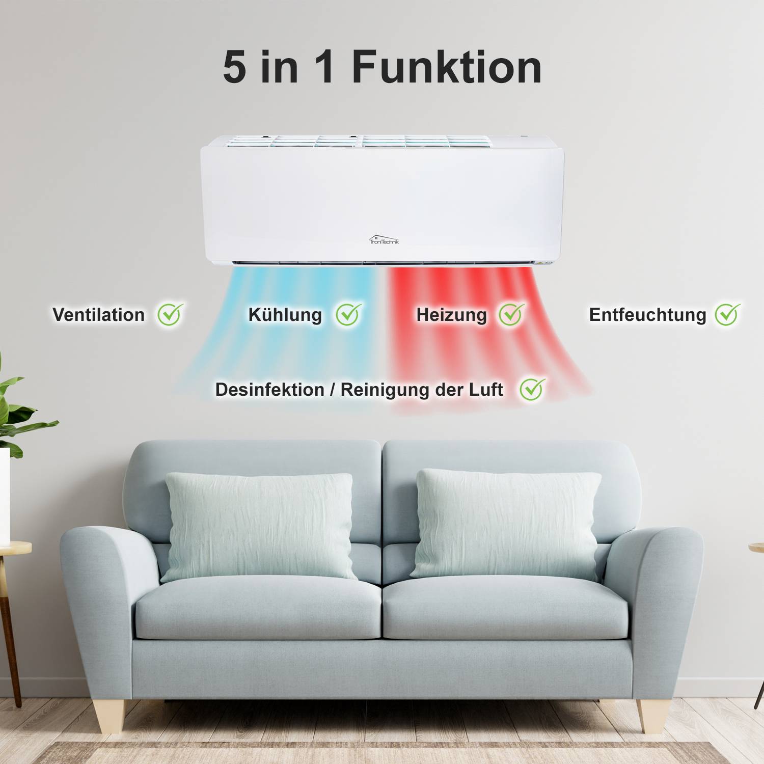 TroniTechnik SPLIT Klimagerät 5in1 Klimaanlage Set REYKIR 9000 BTU inkl. Heizung, Filter, UVC-3