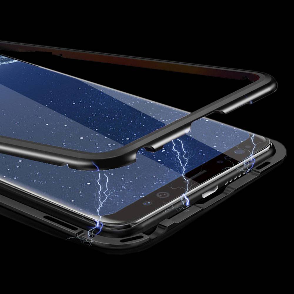 Für Huawei P20 Lite Magnet / Metall / Glas Case Bumper Schwarz / Transparent Tasche Hülle Neu-1