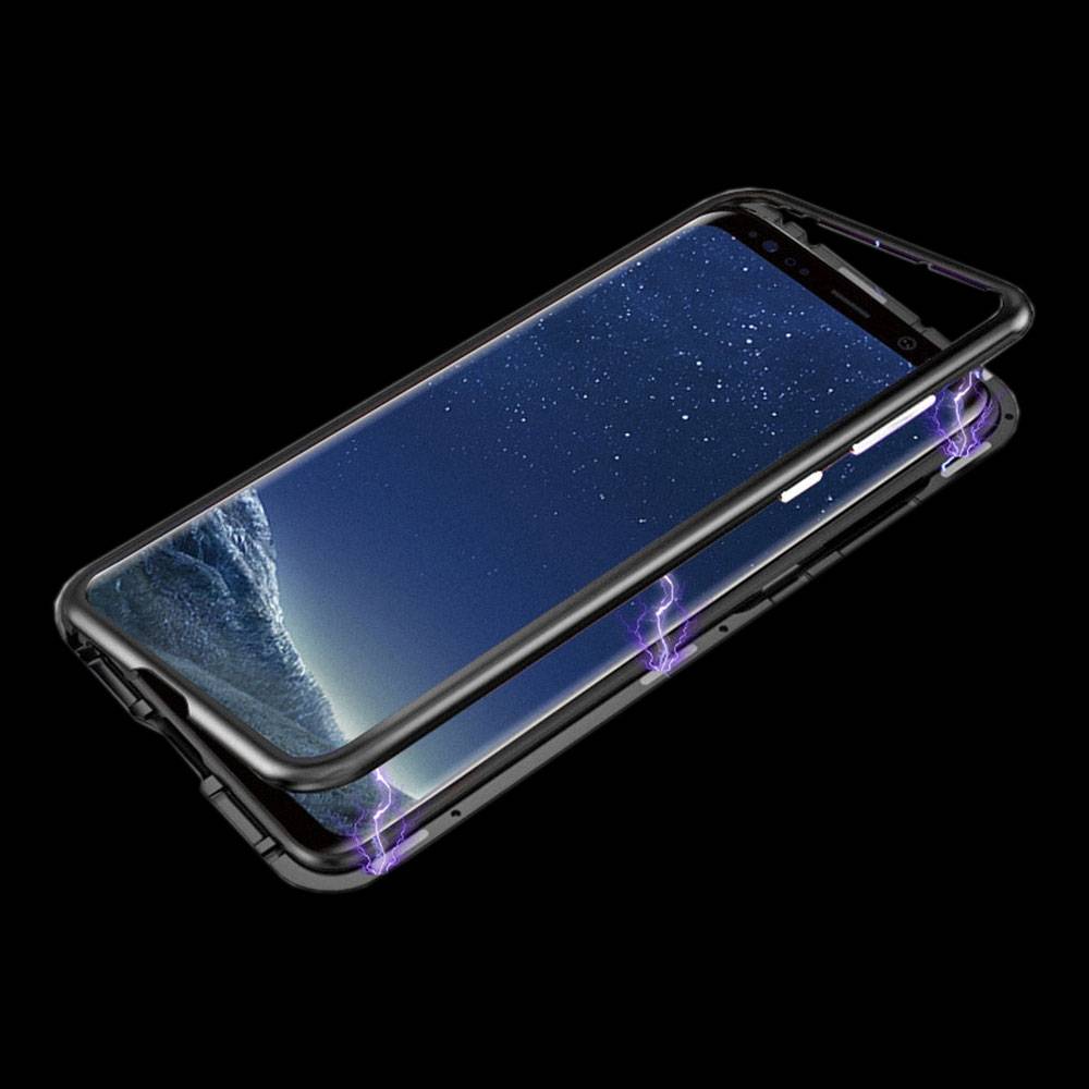 Für Huawei P20 Lite Magnet / Metall / Glas Case Bumper Schwarz / Transparent Tasche Hülle Neu-2