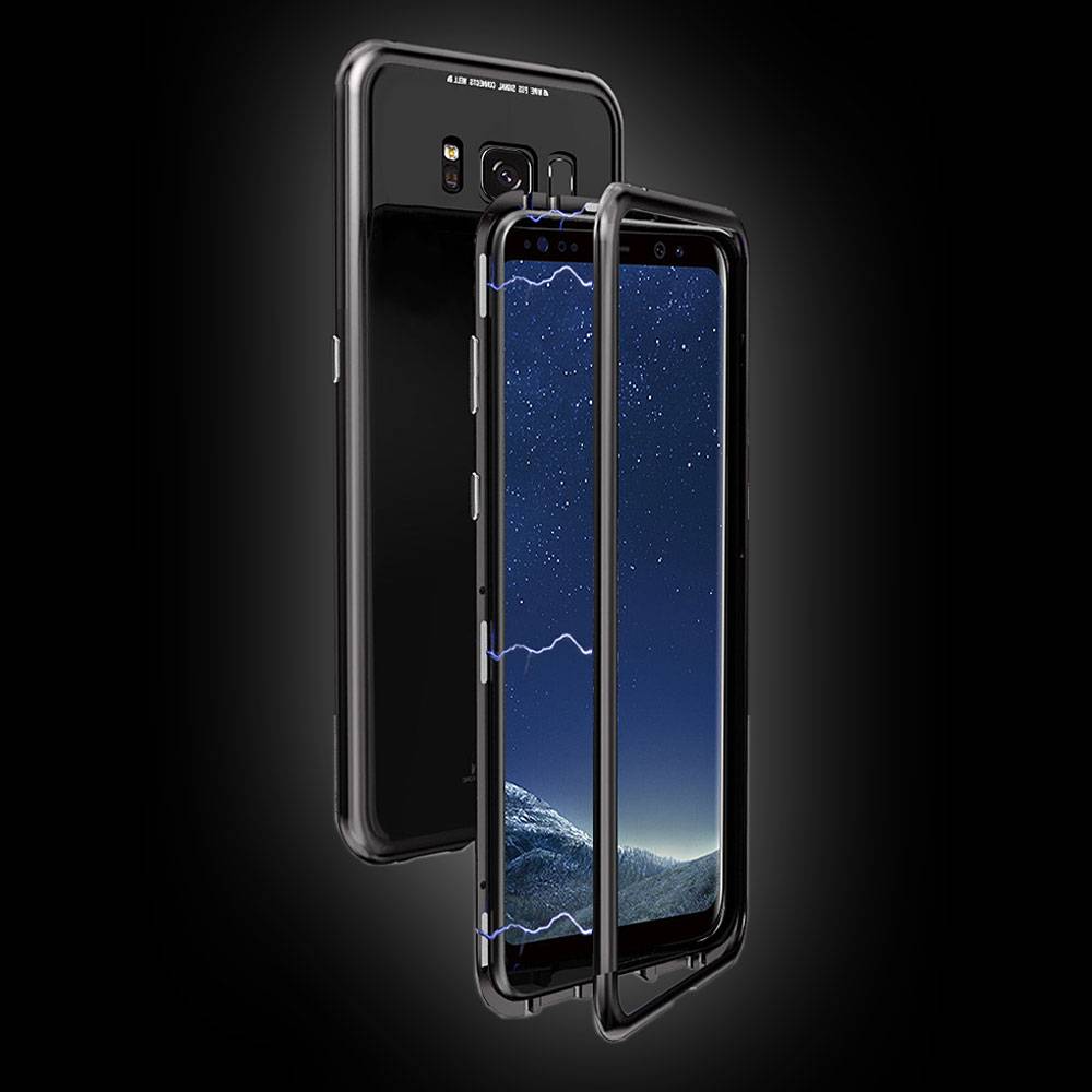 Für Huawei P20 Lite Magnet / Metall / Glas Case Bumper Schwarz / Transparent Tasche Hülle Neu-3