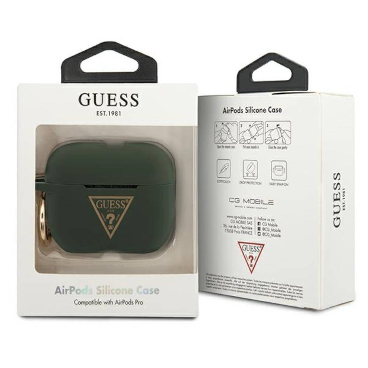 Guess Apple Airpods Pro Cover Khaki Triangle Logo Schutzhülle Tasche Case Etui-2