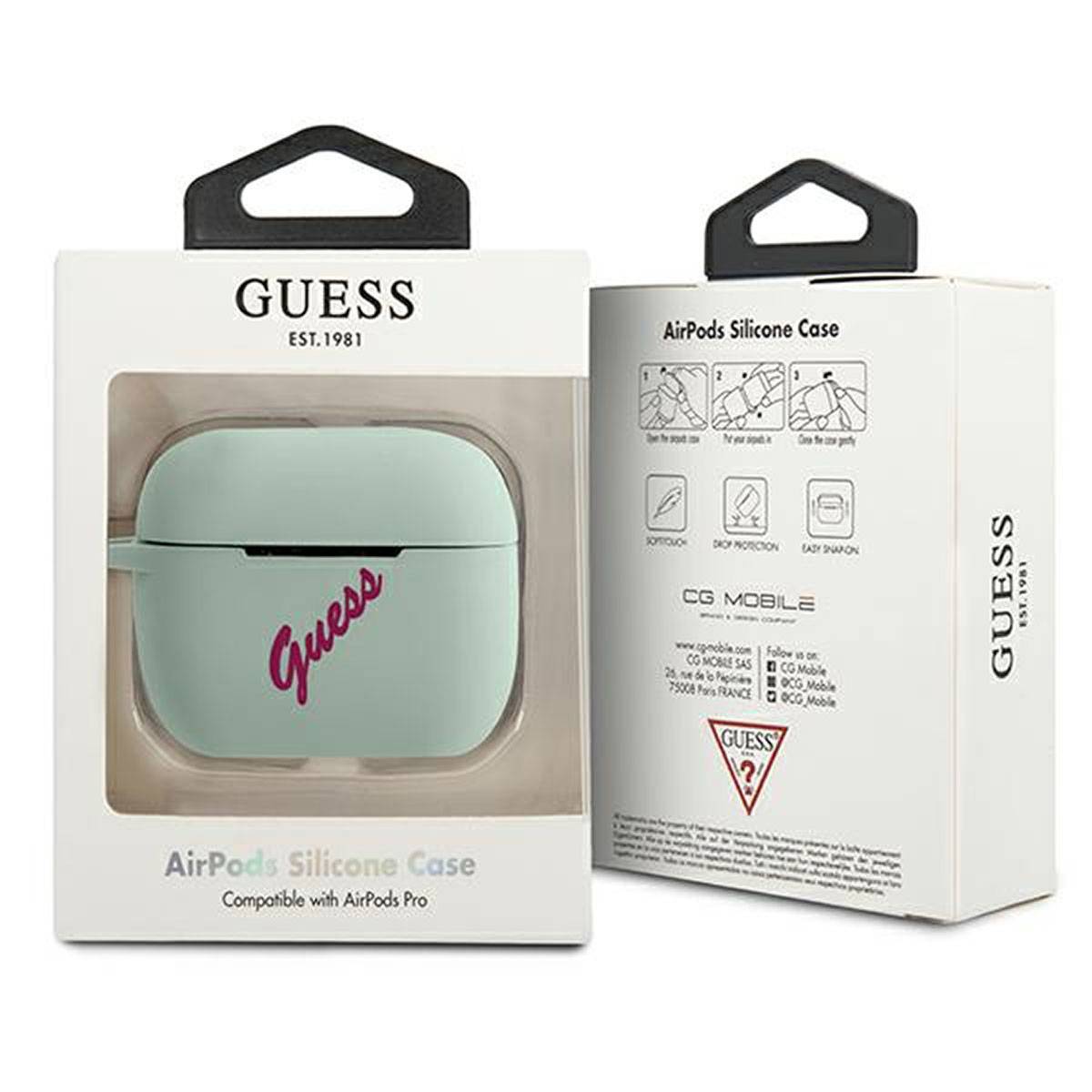 Guess Apple Airpods Pro Cover Blau Pink Silicone Vintage Hülle Tasche Case Etui-2