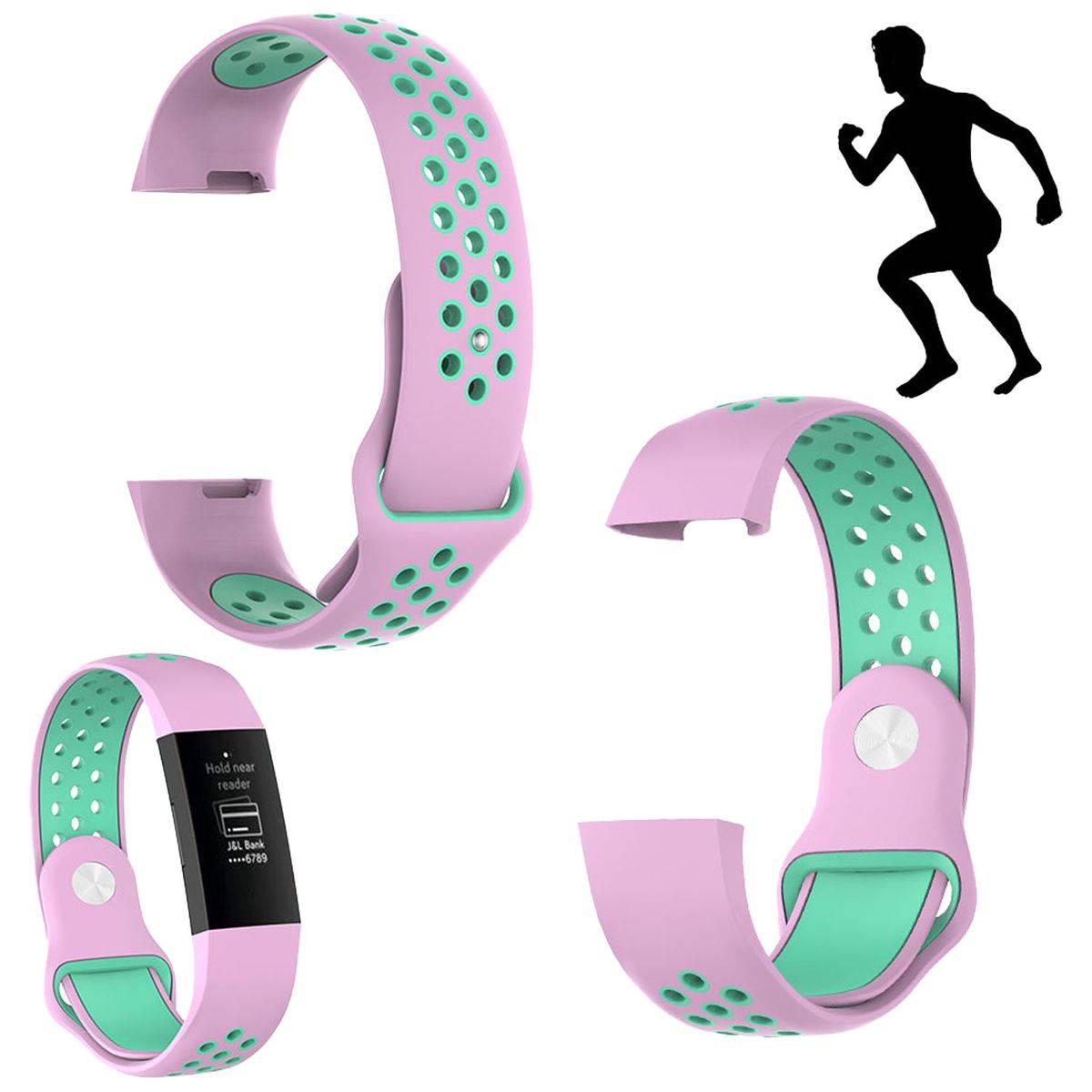 Für Fitbit Charge 3 / 4 Kunststoff / Silikon Armband für Männer / Größe L Pink-Türkis Uhr-0