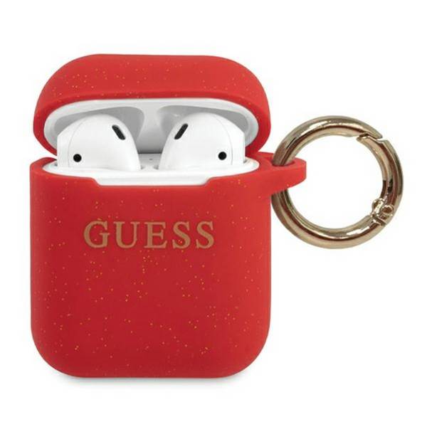 Guess Apple Airpods / AirPods 2 Cover Rot Glitter Silicone Schutzhülle Case